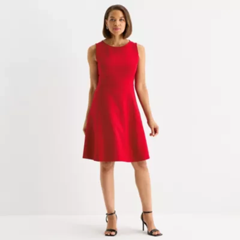 Black Label by Evan-Picone Womens Sleeveless Midi Fit + Flare Dress