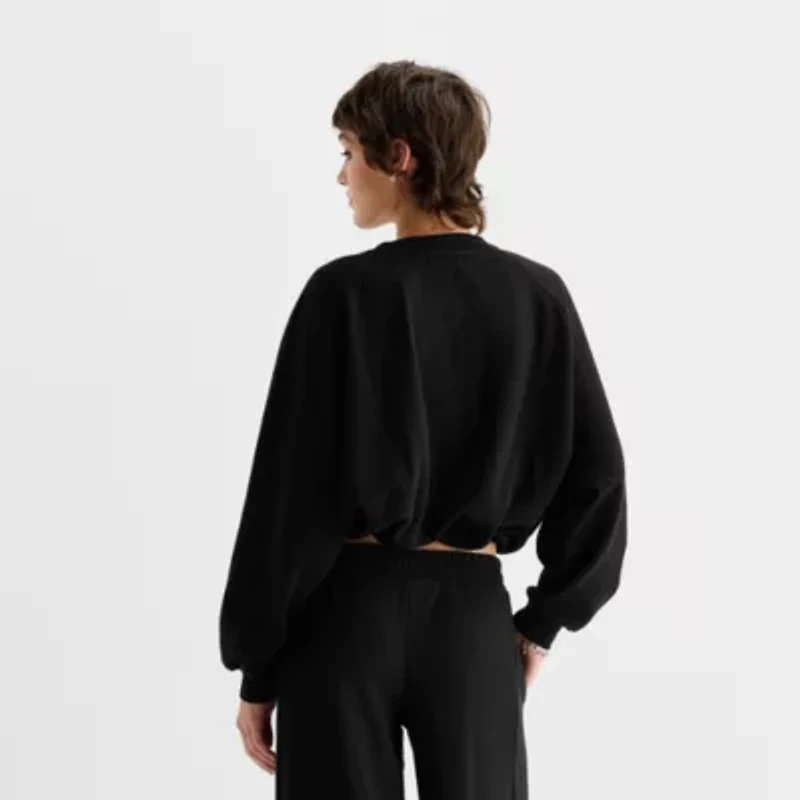 Arizona Bubble Hem Womens Juniors V Neck Long Sleeve Sweatshirt