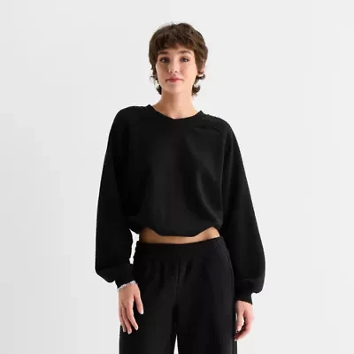 Arizona Bubble Hem Womens Juniors V Neck Long Sleeve Sweatshirt