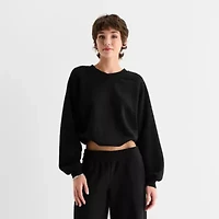 Arizona Bubble Hem Womens Juniors V Neck Long Sleeve Sweatshirt