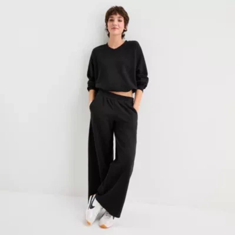 Arizona Bubble Hem Womens Juniors V Neck Long Sleeve Sweatshirt