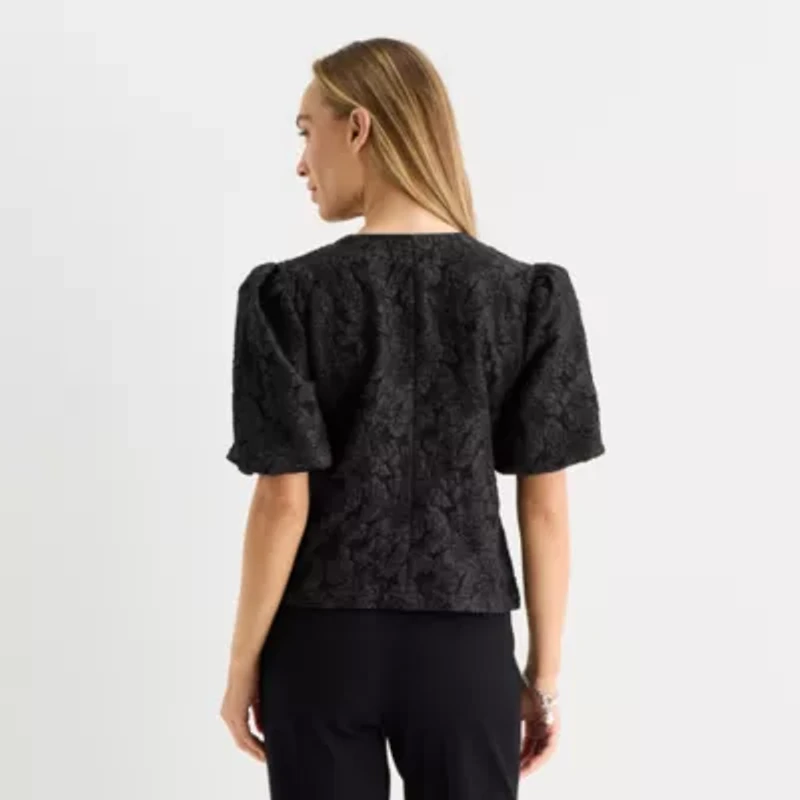 Liz Claiborne Womens Keyhole Neck Elbow Sleeve Blouse
