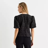 Liz Claiborne Womens Keyhole Neck Elbow Sleeve Blouse