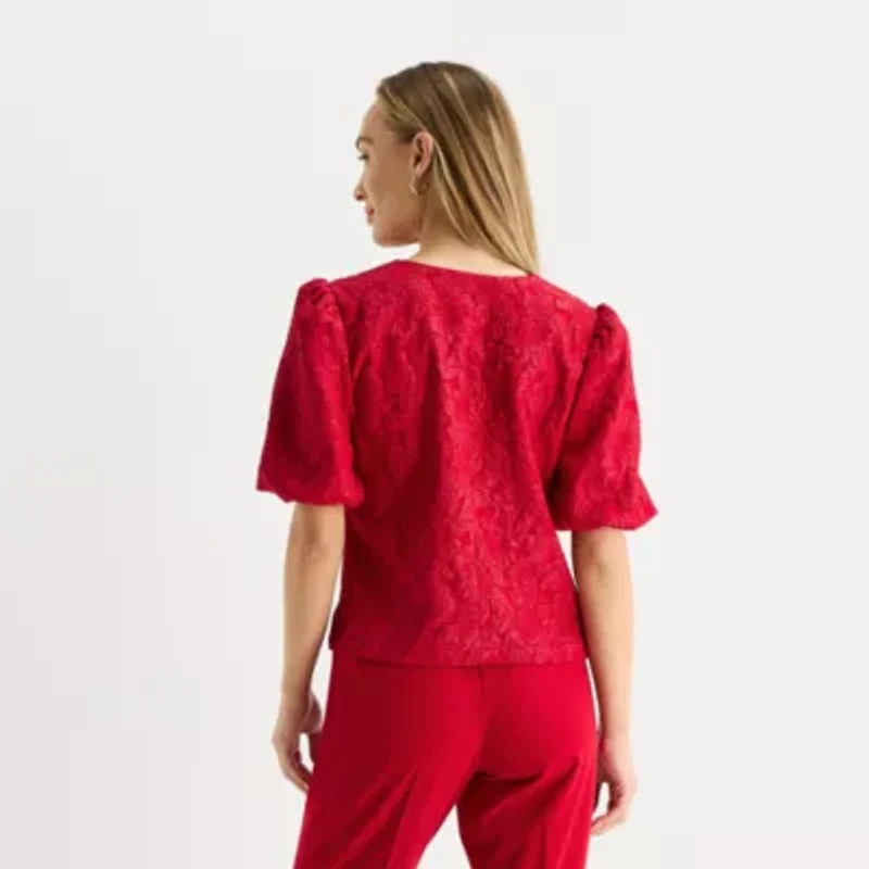 Liz Claiborne Womens Keyhole Neck Elbow Sleeve Blouse