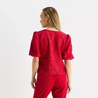 Liz Claiborne Womens Keyhole Neck Elbow Sleeve Blouse