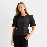 Liz Claiborne Womens Keyhole Neck Elbow Sleeve Blouse