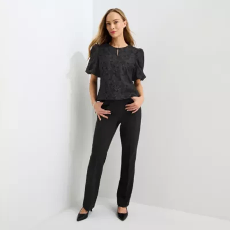 Liz Claiborne Womens Keyhole Neck Elbow Sleeve Blouse