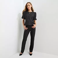 Liz Claiborne Womens Keyhole Neck Elbow Sleeve Blouse