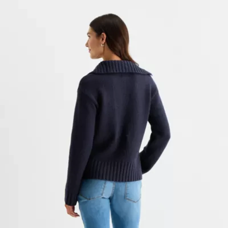 St. John's Bay Womens Long Sleeve Cable Knit Pullover Sweater