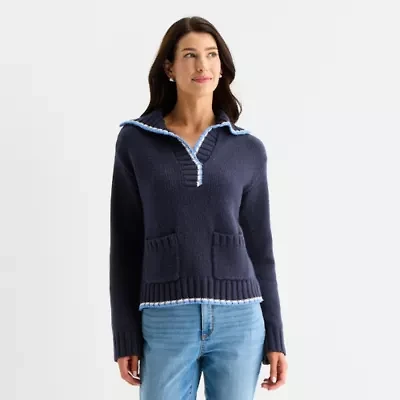 St. John's Bay Womens Long Sleeve Cable Knit Pullover Sweater