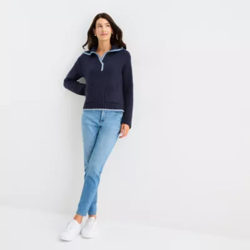 St. John's Bay Womens Long Sleeve Cable Knit Pullover Sweater