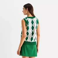 St. John's Bay Womens V Neck Argyle Cable Knit Sweater Vest