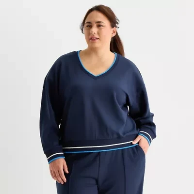 Stylus Womens Plus V Neck Long Sleeve Sweatshirt