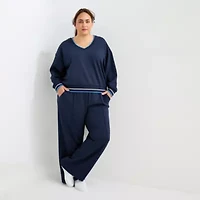 Stylus Womens Plus V Neck Long Sleeve Sweatshirt