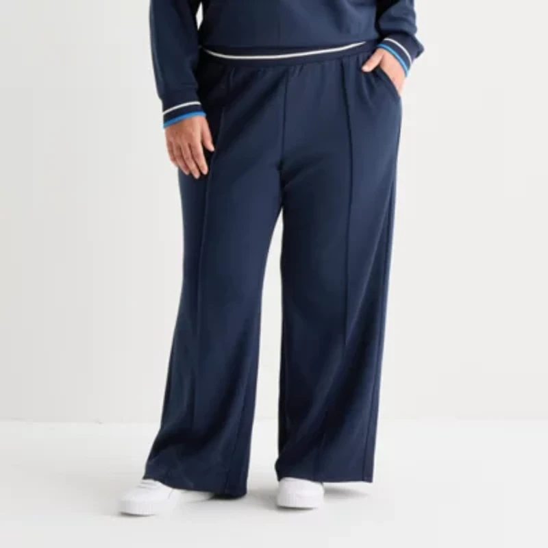 Stylus Womens Plus Wide Leg High Rise Track Pant