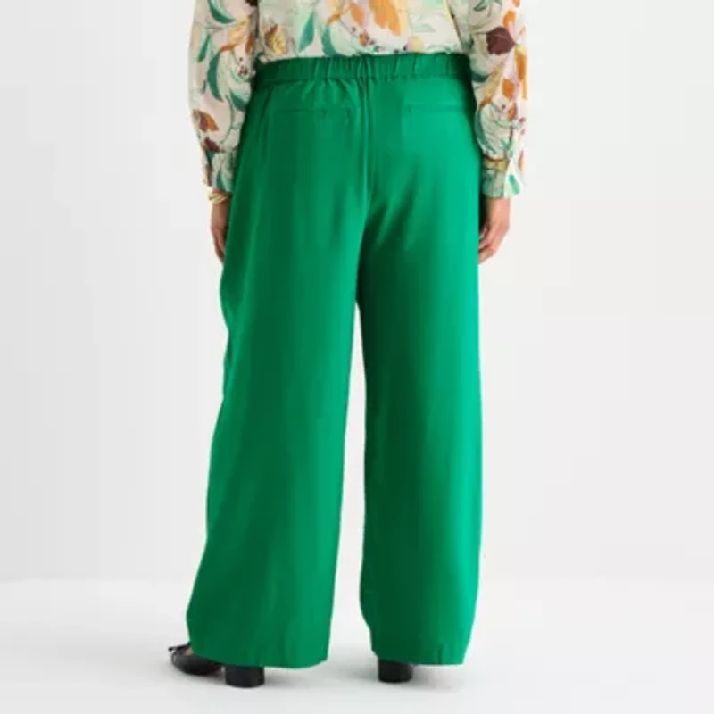 Liz Claiborne Womens Plus Wide Leg Mid Rise Pull-On Pant