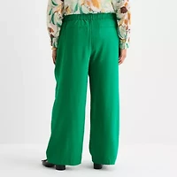 Liz Claiborne Womens Plus Wide Leg Mid Rise Pull-On Pant