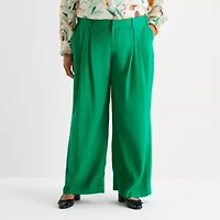 Liz Claiborne Womens Plus Wide Leg Mid Rise Pull-On Pant