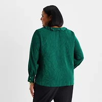 Liz Claiborne Womens Plus V Neck Long Sleeve Blouse