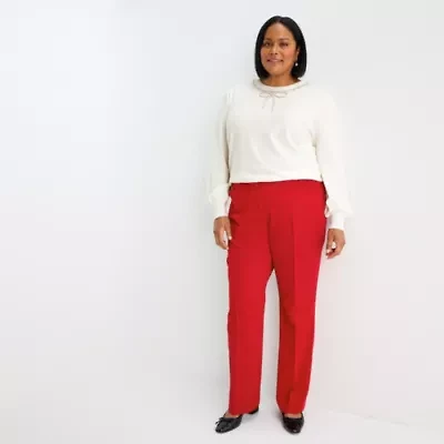 Liz Claiborne Audra Tailored Womens Plus Stretch Fabric Straight Mid Rise Trouser