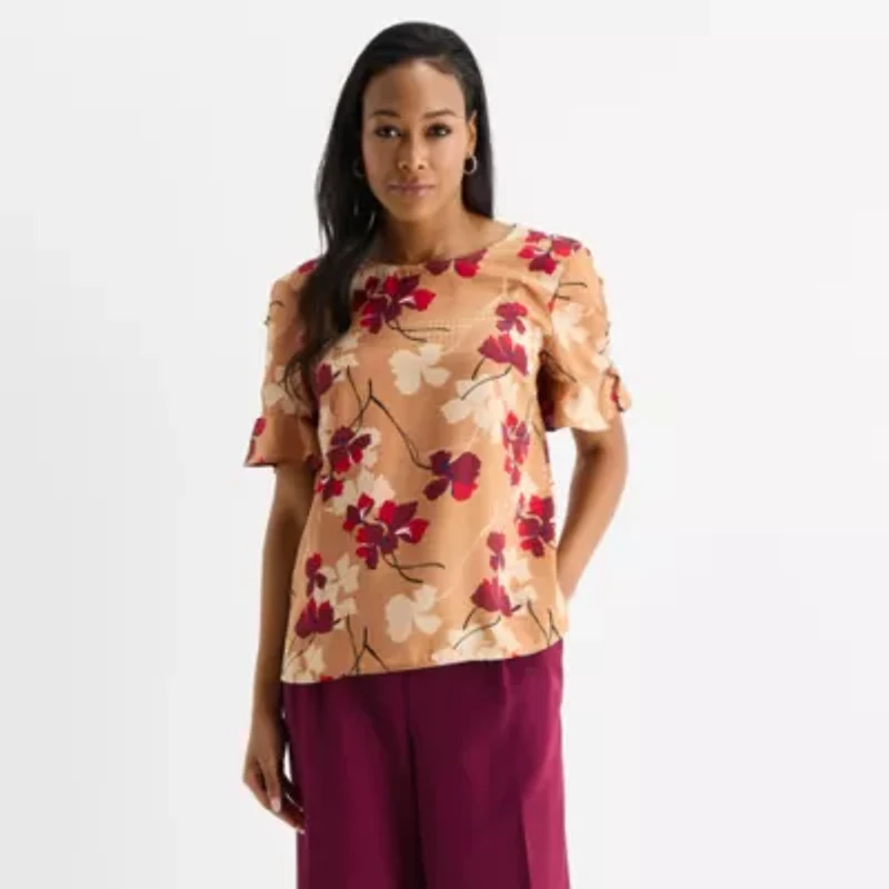 Liz Claiborne Womens Tall Crew Neck Short Sleeve Blouse