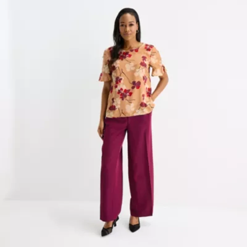 Liz Claiborne Womens Tall Crew Neck Short Sleeve Blouse