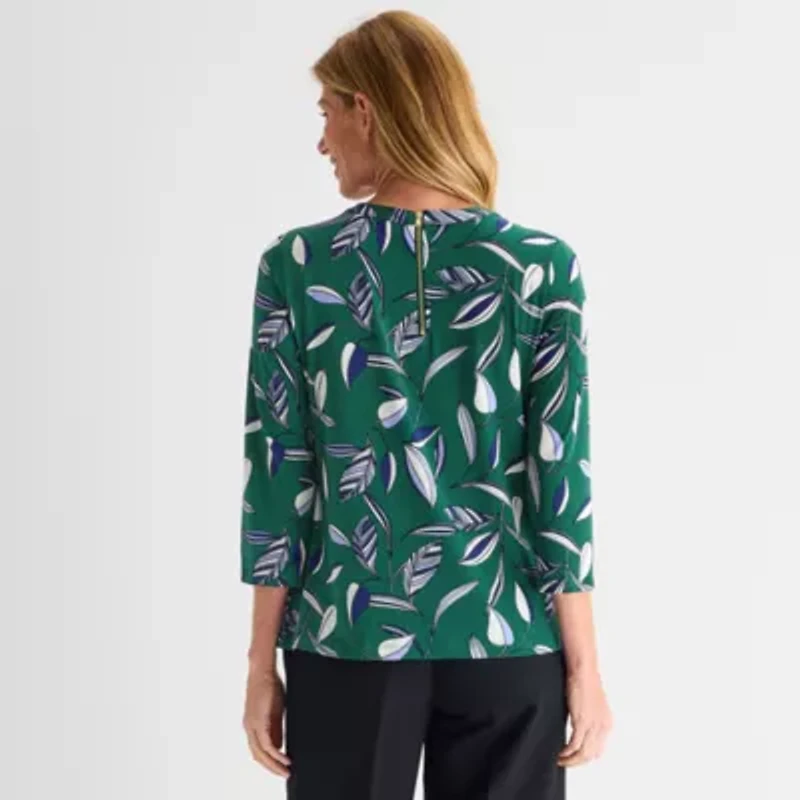 Liz Claiborne Womens Tall Crew Neck 3/4 Sleeve Blouse