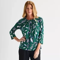Liz Claiborne Womens Tall Crew Neck 3/4 Sleeve Blouse