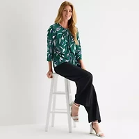 Liz Claiborne Womens Tall Crew Neck 3/4 Sleeve Blouse