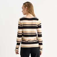 Liz Claiborne Tall Womens Round Neck Long Sleeve Striped Pullover Sweater