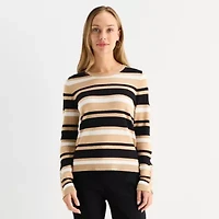 Liz Claiborne Tall Womens Round Neck Long Sleeve Striped Pullover Sweater