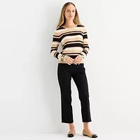 Liz Claiborne Tall Womens Round Neck Long Sleeve Striped Pullover Sweater