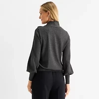 Liz Claiborne Tall Womens Split Tie Neck Long Sleeve Pullover Sweater