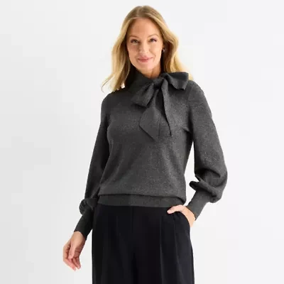 Liz Claiborne Tall Womens Split Tie Neck Long Sleeve Pullover Sweater