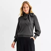 Liz Claiborne Tall Womens Split Tie Neck Long Sleeve Pullover Sweater