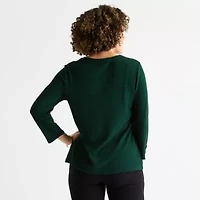 Liz Claiborne Womens Keyhole Neck 3/4 Sleeve Blouse