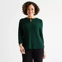 Liz Claiborne Womens Keyhole Neck 3/4 Sleeve Blouse