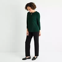 Liz Claiborne Womens Keyhole Neck 3/4 Sleeve Blouse