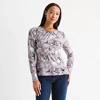 Liz Claiborne Womens Round Neck Long Sleeve Blouse