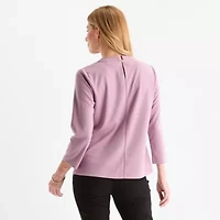 Liz Claiborne Womens Petite Crew Neck 3/4 Sleeve Blouse