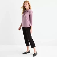 Liz Claiborne Womens Petite Crew Neck 3/4 Sleeve Blouse