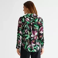 Liz Claiborne Womens Fitted Sleeve Long Regular Fit Button-Down Shirt
