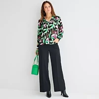 Liz Claiborne Womens Fitted Sleeve Long Regular Fit Button-Down Shirt