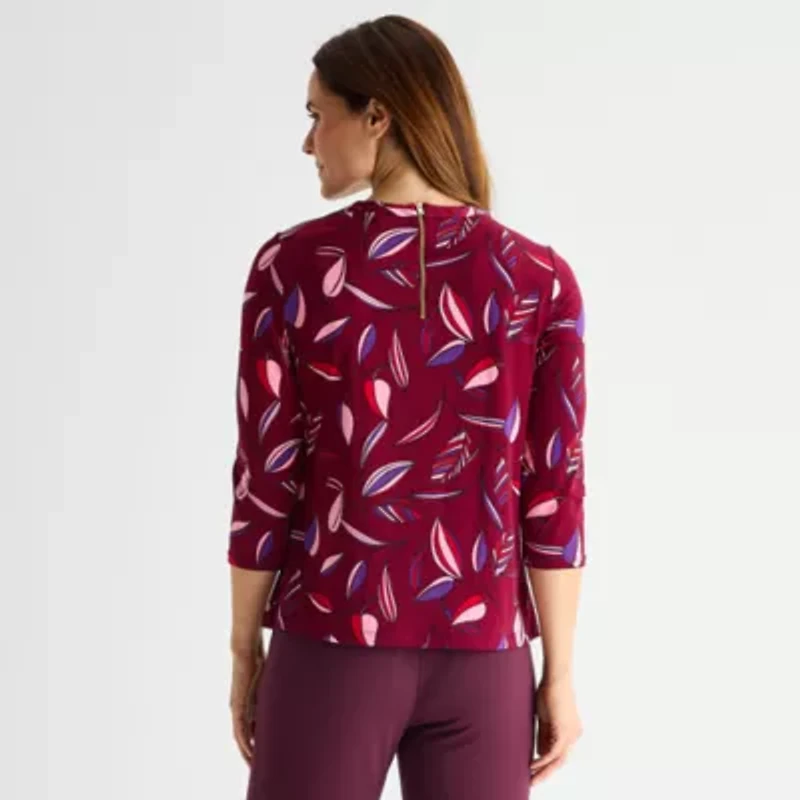 Liz Claiborne Womens Plus Crew Neck 3/4 Sleeve Blouse
