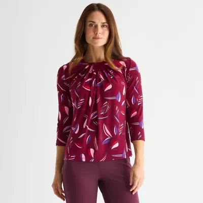 Liz Claiborne Womens Plus Crew Neck 3/4 Sleeve Blouse