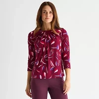 Liz Claiborne Womens Plus Crew Neck 3/4 Sleeve Blouse