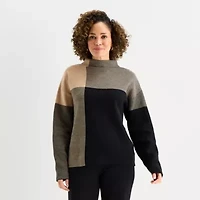 Liz Claiborne Plus Womens Crew Neck Long Sleeve Pullover Sweater