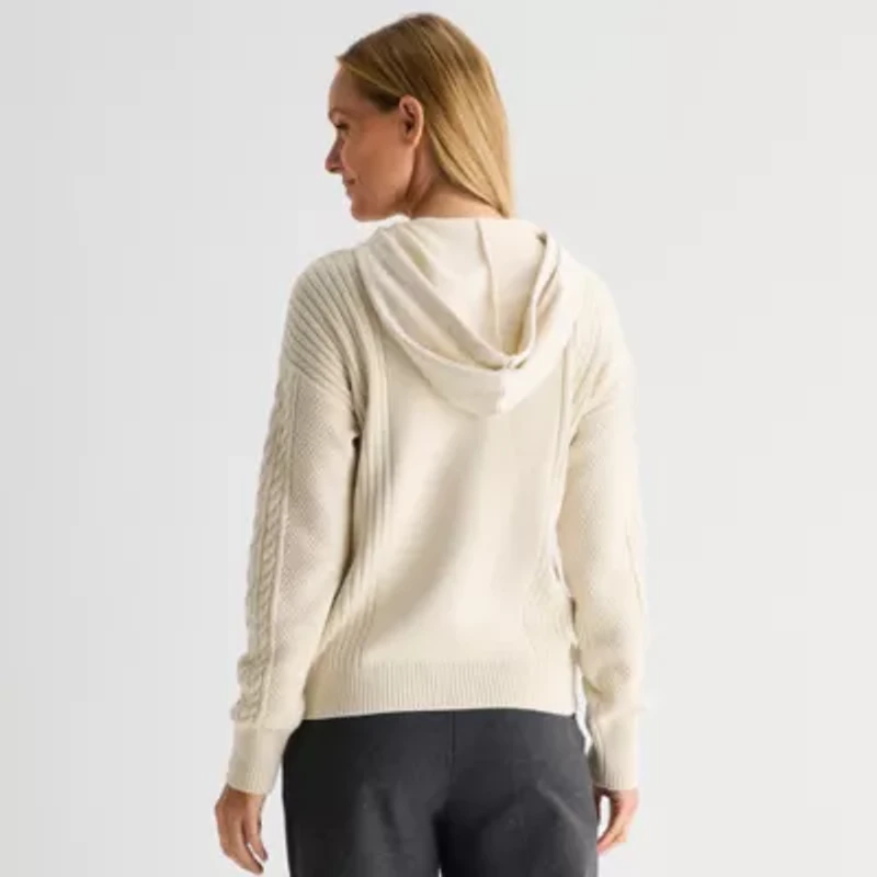 Liz Claiborne Womens Hooded Long Sleeve Pullover Sweater