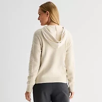 Liz Claiborne Womens Hooded Long Sleeve Pullover Sweater