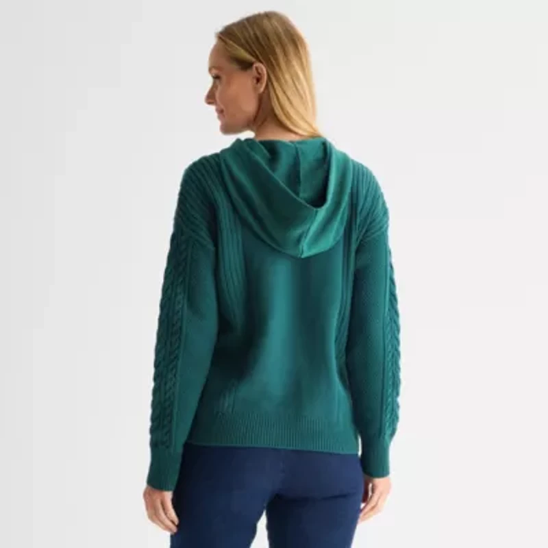 Liz Claiborne Plus Womens Hooded Long Sleeve Pullover Sweater